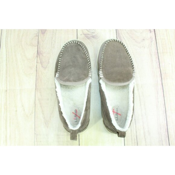 LL Bean Cement Suede Slip-On Fleece Lined Mountain Moccasin Slippers Size 9 M - Picture 7 of 9